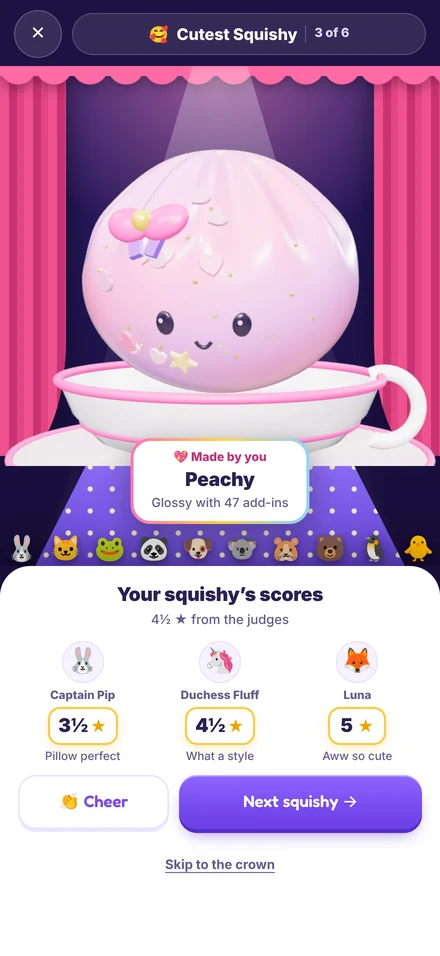 Peachy on the runway with scores from three judges
